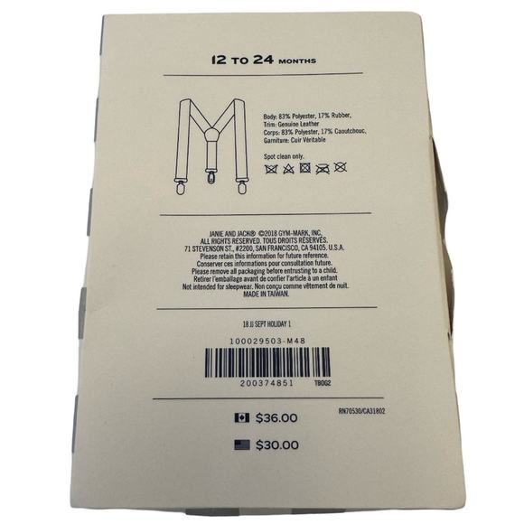 Janie and Jack Classic Navy Suspenders Size 12-24M - Picture 3 of 3